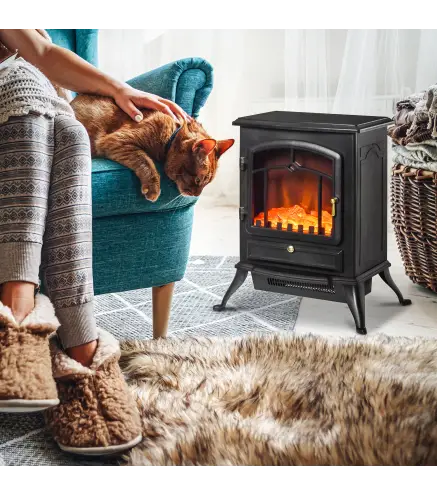 Chimenea Decorativa con Efecto de Llama Termostato y Protección contra Sobrecalentamiento 45x28x54 cm Negro