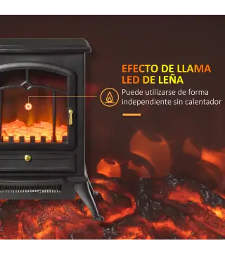 Chimenea Decorativa con Efecto de Llama Termostato y Protección contra Sobrecalentamiento 45x28x54 cm Negro