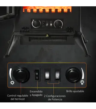 Chimenea Decorativa con Efecto de Llama Termostato y Protección contra Sobrecalentamiento 45x28x54 cm Negro