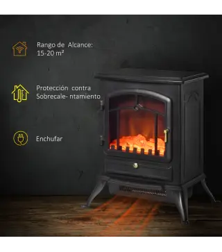 Chimenea Decorativa con Efecto de Llama Termostato y Protección contra Sobrecalentamiento 45x28x54 cm Negro