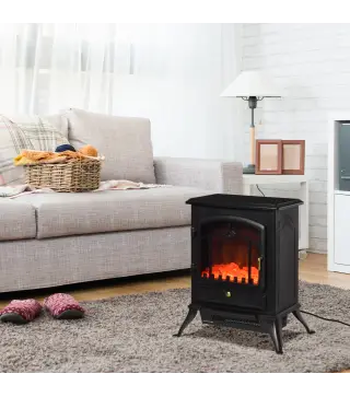 Chimenea Decorativa con Efecto de Llama Termostato y Protección contra Sobrecalentamiento 45x28x54 cm Negro