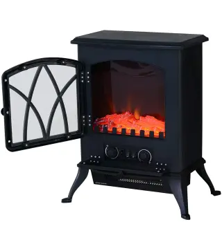 Chimenea Eléctrica Móvil 1000W/2000W Estufa de Pie Silencioso con Efecto de Llamas y Área de Cobertura 30m² Negro