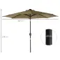 Parasol de Terraza Ø268x238 cm con 24 Luces LED Solar Mecanismo de Inclinación Manivela y Poste Desmontable Marrón