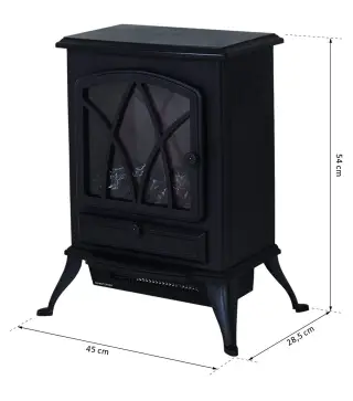 Chimenea Eléctrica Móvil 1000W/2000W Estufa de Pie Silencioso con Efecto de Llamas y Área de Cobertura 30m² Negro