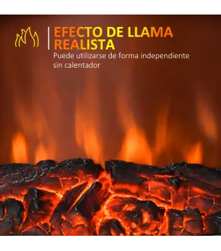 Chimenea Eléctrica Móvil 1000W/2000W Estufa de Pie Silencioso con Efecto de Llamas y Área de Cobertura 30m² Negro