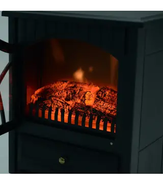 Chimenea Eléctrica Móvil 1000W/2000W Estufa de Pie Silencioso con Efecto de Llamas y Área de Cobertura 30m² Negro