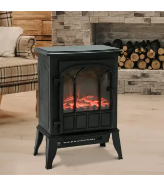Chimenea Eléctrica 1000W/2000W Efecto de Llama Temperatura Ajustable y Protección Sobrecalentamiento para 15-30 ㎡ Negro