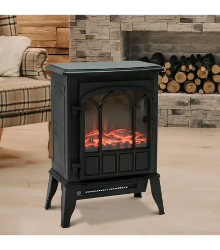 Chimenea Eléctrica 1000W/2000W Efecto de Llama Temperatura Ajustable y Protección Sobrecalentamiento para 15-30 ㎡ Negro