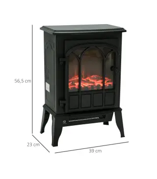 Chimenea Eléctrica 1000W/2000W Efecto de Llama Temperatura Ajustable y Protección Sobrecalentamiento para 15-30 ㎡ Negro