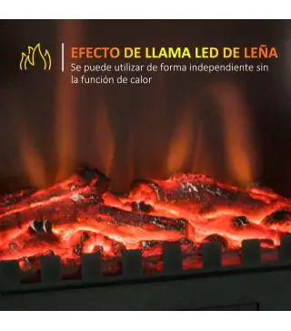 Chimenea Eléctrica 1000W/2000W Efecto de Llama Temperatura Ajustable y Protección Sobrecalentamiento para 15-30 ㎡ Negro