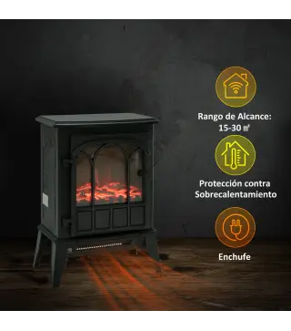 Chimenea Eléctrica 1000W/2000W Efecto de Llama Temperatura Ajustable y Protección Sobrecalentamiento para 15-30 ㎡ Negro