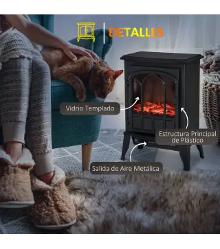 Chimenea Eléctrica 1000W/2000W Efecto de Llama Temperatura Ajustable y Protección Sobrecalentamiento para 15-30 ㎡ Negro