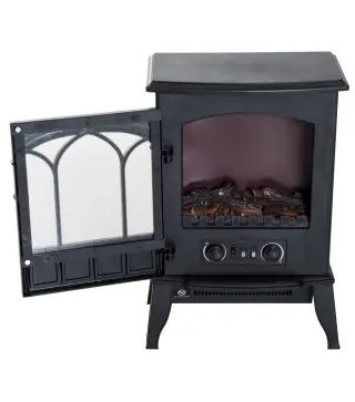 Chimenea Eléctrica 1000W/2000W Efecto de Llama Temperatura Ajustable y Protección Sobrecalentamiento para 15-30 ㎡ Negro
