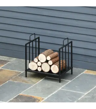 Estante de Leña para Chimenea Tradicional Leñero Interior y Exterior Almacenaje para Madera Soporte para Leña con Asas Diseño El