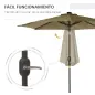 Parasol de Terraza Ø268x238 cm con 24 Luces LED Solar Mecanismo de Inclinación Manivela y Poste Desmontable Marrón