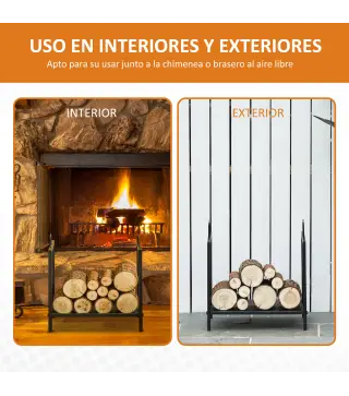 Estante de Leña para Chimenea Tradicional Leñero Interior y Exterior Almacenaje para Madera Soporte para Leña con Asas Diseño El