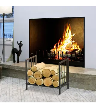 Estante de Leña para Chimenea Tradicional Leñero Interior y Exterior Almacenaje para Madera Soporte para Leña con Asas Diseño El