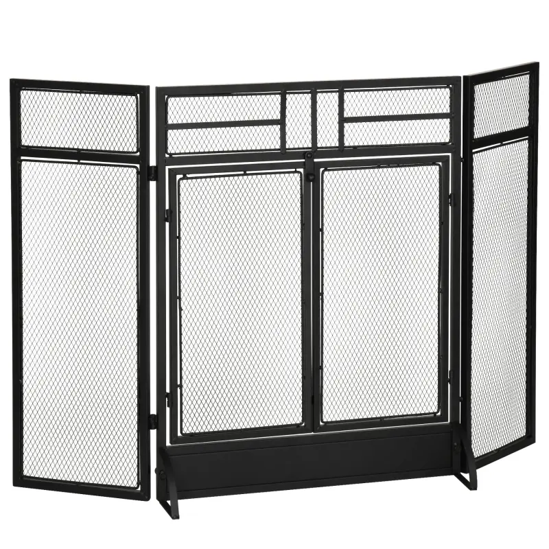 Salvachispas Plegable Pantalla Protectora de Chimenea de 3 Paneles con Doble Puerta y Pies 120x11,5x79 cm Negro Salvachispas Plegable Pantalla Protectora de Chimenea de 3 Paneles con Doble Puerta y Pies 120x11,5x79 cm Negro
