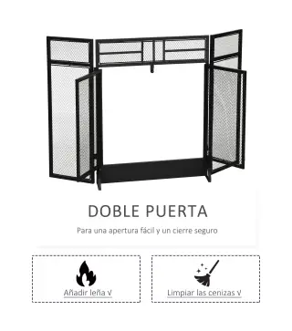 Salvachispas Plegable Pantalla Protectora de Chimenea de 3 Paneles con Doble Puerta y Pies 120x11,5x79 cm Negro