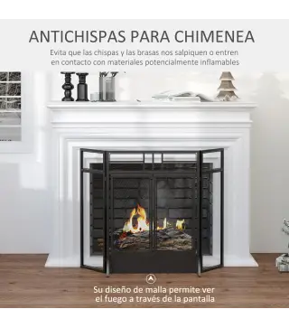 Salvachispas Plegable Pantalla Protectora de Chimenea de 3 Paneles con Doble Puerta y Pies 120x11,5x79 cm Negro
