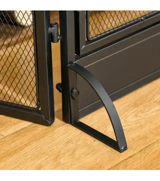 Salvachispas Plegable Pantalla Protectora de Chimenea de 3 Paneles con Doble Puerta y Pies 120x11,5x79 cm Negro
