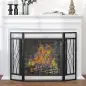 Pantalla Protectora de Chimenea Plegable de 3 Paneles con Bisagras y Estructura de Metal Decorativa 126x3x80 cm Negro