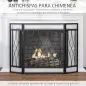 Pantalla Protectora de Chimenea Plegable de 3 Paneles con Bisagras y Estructura de Metal Decorativa 126x3x80 cm Negro