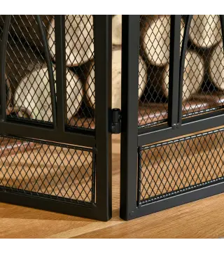 Pantalla Protectora de Chimenea Plegable de 3 Paneles con Bisagras y Estructura de Metal Decorativa 126x3x80 cm Negro
