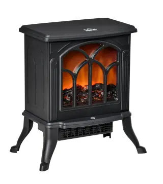 Chimenea Eléctrica de Pie 750/1500 W con 2 Niveles de Potencia Efecto Llama Área de Cobertura 15-20 m² Negro