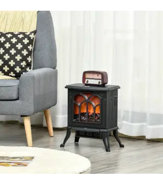 Chimenea Eléctrica de Pie 750/1500 W con 2 Niveles de Potencia Efecto Llama Área de Cobertura 15-20 m² Negro