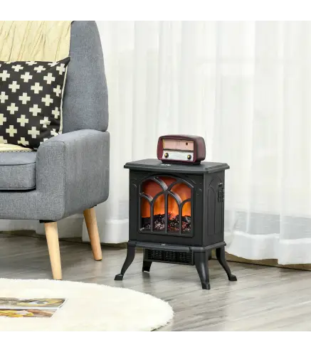 Chimenea Eléctrica de Pie 750/1500 W con 2 Niveles de Potencia Efecto Llama Área de Cobertura 15-20 m² Negro