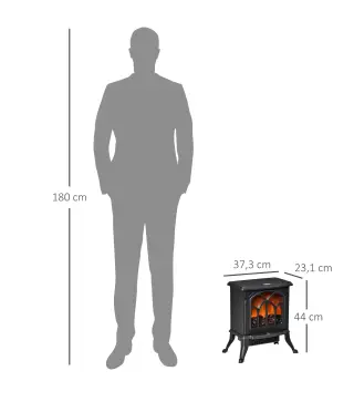 Chimenea Eléctrica de Pie 750/1500 W con 2 Niveles de Potencia Efecto Llama Área de Cobertura 15-20 m² Negro
