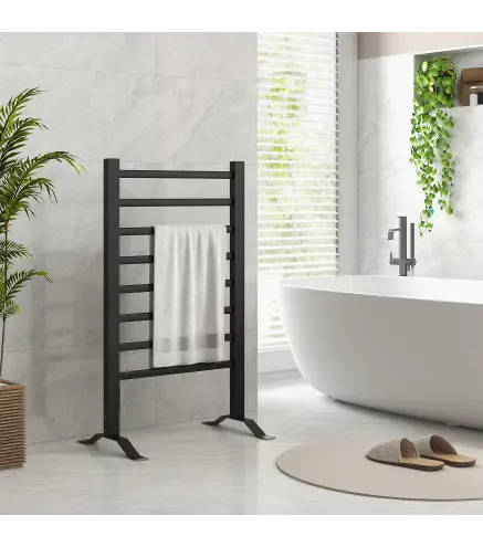 Toallero Eléctrico de Pared o Suelo con Función de Temporizador y 8 Barras 53x35x90 cm Negro