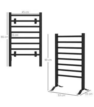Toallero Eléctrico de Pared o Suelo con Función de Temporizador y 8 Barras 53x35x90 cm Negro