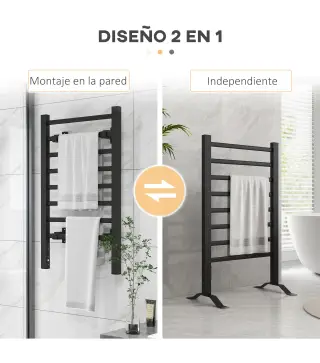 Toallero Eléctrico de Pared o Suelo con Función de Temporizador y 8 Barras 53x35x90 cm Negro