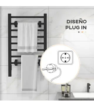 Toallero Eléctrico de Pared o Suelo con Función de Temporizador y 8 Barras 53x35x90 cm Negro