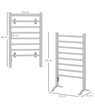 Toallero Eléctrico de Pared o Suelo con Función de Temporizador y 8 Barras 53x35x90 cm Plata