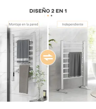 Toallero Eléctrico de Pared o Suelo con Función de Temporizador y 8 Barras 53x35x90 cm Plata
