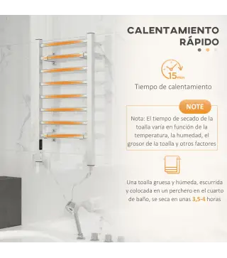 Toallero Eléctrico de Pared o Suelo con Función de Temporizador y 8 Barras 53x35x90 cm Plata