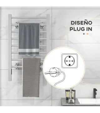 Toallero Eléctrico de Pared o Suelo con Función de Temporizador y 8 Barras 53x35x90 cm Plata