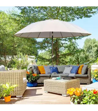 Sombrilla de Jardín Ø250x240 cm con Manivela Parasol con Ángulo Inclinable con 18 Varillas para Exterior Crema