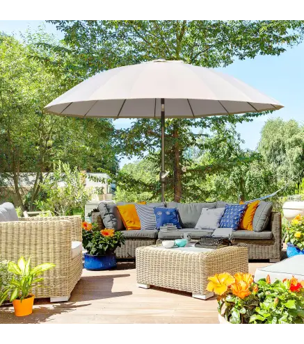 Sombrilla de Jardín Ø250x240 cm con Manivela Parasol con Ángulo Inclinable con 18 Varillas para Exterior Crema