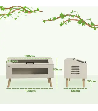 Terrario para Reptiles con Ventanas de Vidrio Templado Tapa Abatible para Serpientes Lagartos 100x50x60 cm Roble