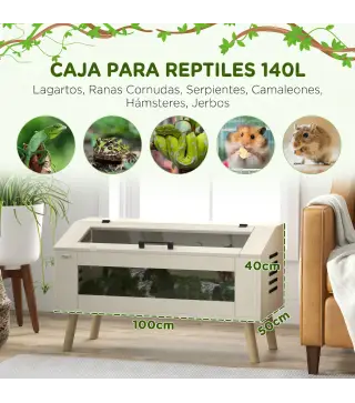 Terrario para Reptiles con Ventanas de Vidrio Templado Tapa Abatible para Serpientes Lagartos 100x50x60 cm Roble
