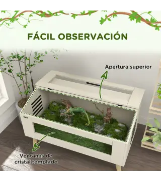Terrario para Reptiles con Ventanas de Vidrio Templado Tapa Abatible para Serpientes Lagartos 100x50x60 cm Roble