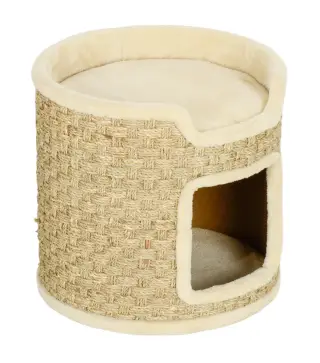 Barril Rascador para Gatos Altura 37 cm Torre para Gatos con Cueva y Cama Superior Cubierto de Sisal Caqui