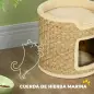 Barril Rascador para Gatos Altura 37 cm Torre para Gatos con Cueva y Cama Superior Cubierto de Sisal Caqui