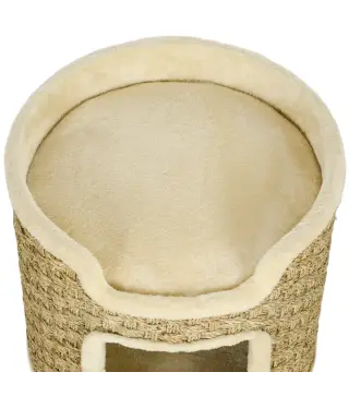 Barril Rascador para Gatos Altura 37 cm Torre para Gatos con Cueva y Cama Superior Cubierto de Sisal Caqui