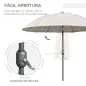 Sombrilla de Jardín Ø250x240 cm con Manivela Parasol con Ángulo Inclinable con 18 Varillas para Exterior Crema