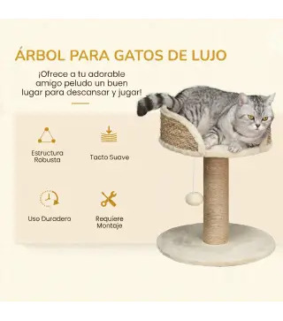Árbol Rascador para Gatos Pequeño 49 cm Torre para Gatos con Poste de Yute Cama y Bola Colgante 40x40x49 cm Café